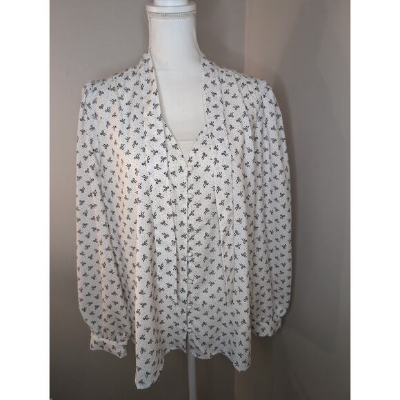 Ann Taylor Loft black and white coquette bow blouse shirt sz Xl - Picture 6 of 8